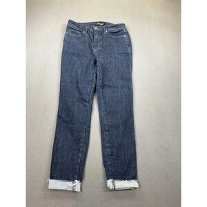 Judy Blue Jeans Womens 9/29 Dark Wash Skinny Cuffed Raw Hem Stretch Denim